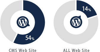 CMSサイトの54%、全サイトの14%にWordPressが使用されています。