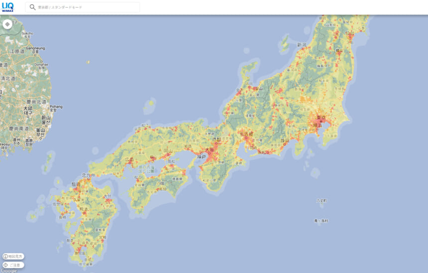 WiMAX+5Gエリアの地図