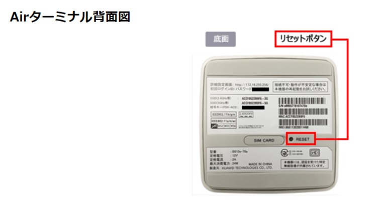 SoftBank Air　底面にあるリセットボタン