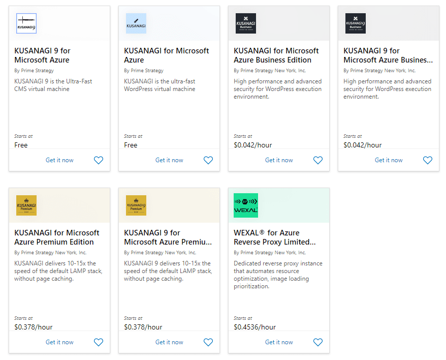 Azure MarketplaceのKUSANAGIラインナップ